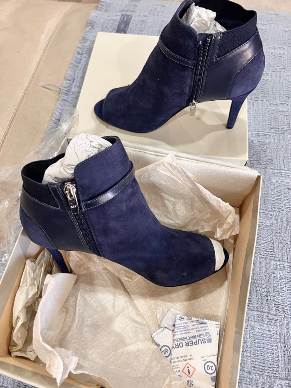 Marc Fisher Navy Suede Pointed Zip Ankle Booties